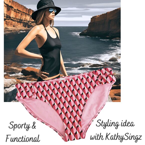 Retro Chic Strappy Bikini Bottoms Size XL Geometric Glam Strappy and Sleek - Picture 5 of 9